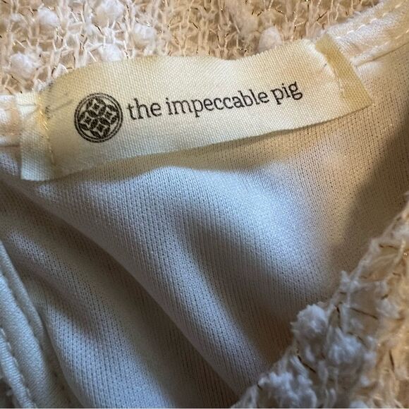 Impeccable Pig Sleeveless Cream and Gold Dress w/Back Cut Out. Sz L. Great Cond - Picture 8 of 13